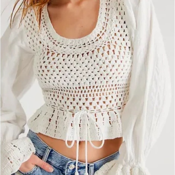 Free People Megan Crochet Top White NWT - Picture 3 of 6